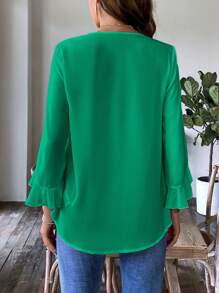 SHEIN Clasi 女性v領不對稱下擺襯衫 - 綠色 - 查看 2