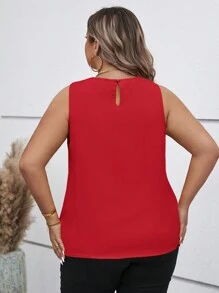 SHEIN Clasi Plus Size Round Neck Sleeveless Blouse - Red - View 2