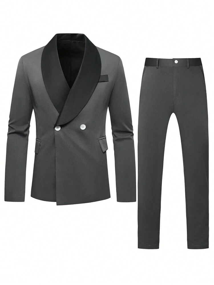 Men's Green Shawl Collar Double-Breasted Suit Set