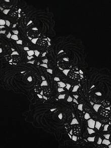 HOMEYEE 女性圓領蕾絲邊復古休閒度假簡約職業連衣裙 - 黑色 - 查看 5