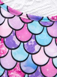 SHEIN Young Girl's One Piece Swimsuit With Knitted Scale Pattern, Spaghetti Strap, Casual Style For Vacation - Multicolor - View 3