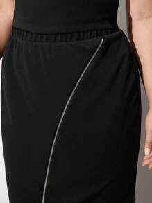 BizChic Conjunto De Camiseta De Manga Corta Para Mujer De Talla Grande Y Falda Con Cremallera Asimétrica