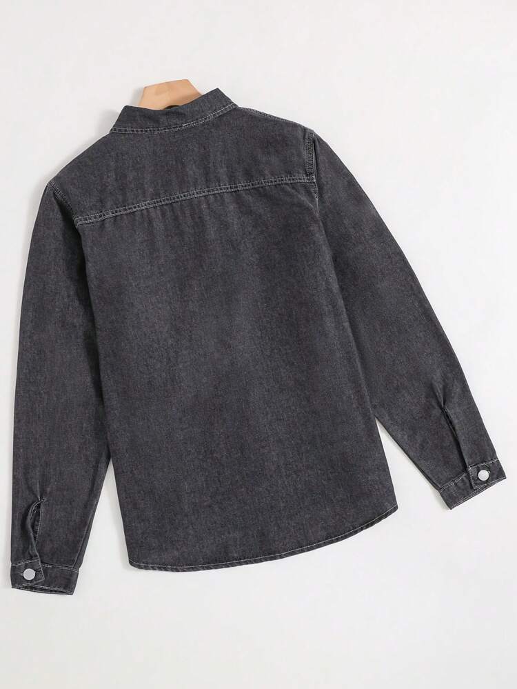 Teen Boys' Casual Long Sleeve Ripped Denim Shirt With Button-front And Pockets