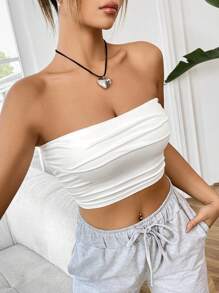 SHEIN Unity Solid Color Cropped Strapless Top - White - View 3