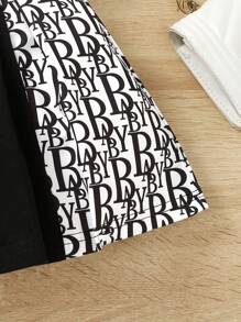 嬰兒女裝休閒拼接字母印花百褶裙連頭帶 - 黑色 - 查看 5