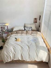 3件套白色和驼色水洗双面羽绒被套，适合男生和女生宿舍 - 白色 - 查看 5