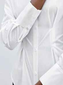 BizChic Women's Solid Color Long Sleeve Waist-Cinching Shirt - White - View 5