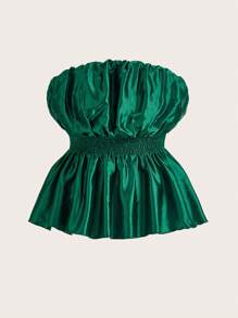 Flirla Women's Plus Size Solid Color Strapless Top With Pleated Details And Cinching Waist - Green - View 1