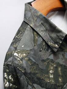 Manfinity Homme Men's Long Sleeve Denim Shirt With Tree Pattern