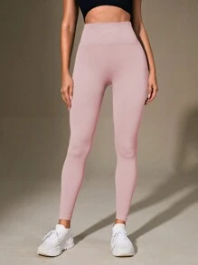 Easithlete 純色寬腰運動打底褲 - 淺粉色 - 查看 4