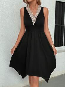 SHEIN Clasi Women's Asymmetrical Hem Dress With Pockets - Black - View 3