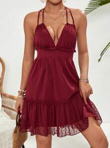 Breezaya Rochie de damă, de culoare uni, fără spate, cu decolteu