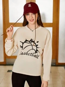 Gameset SHEIN Sport Women's Letter Printed Round Neck Sports Sweatshirt - White - View 3