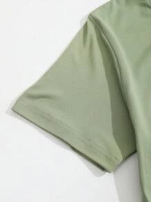 SHEIN Tween 女孩動物和字母印花 T 卹 - 綠色 - 查看 5