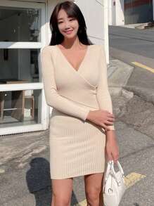 DAZY Vestido Bodycon Para Mujer De Diseño Cruzado Acanalado