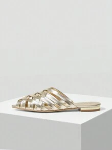 MOTF PREMIUM 时尚尖头编织女士平底鞋度假鞋夏季促销万圣节圣诞节 - 金色 - 查看 1