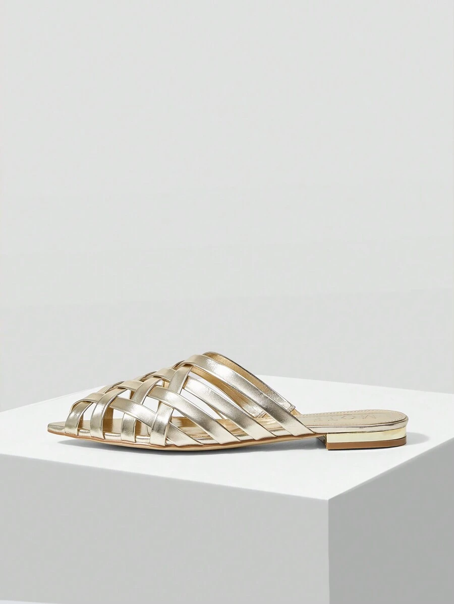 MOTF PREMIUM 时尚尖头编织女士平底鞋度假鞋夏季促销万圣节圣诞节 - 金色 - 查看 1