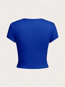SHEIN EZwear 4pcs/Set Casual Minimalist Round Neck Short Sleeve Cropped Women T-Shirts, Suitable For Summer Suitable For Going Out - Multicolor - View 2