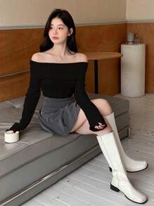 DAZY 女士露肩长袖T恤、秋装、返校服