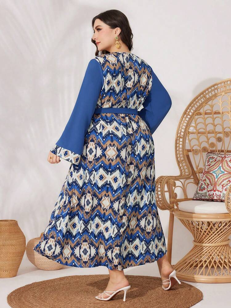 Plus Size Women's Geometric Pattern V-Neck Arabian Dress