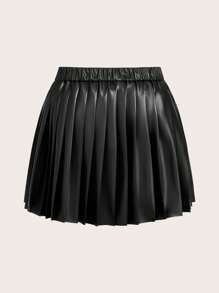 CovetEZ Plus Size Pleated Faux Leather Skirt - Black - View 2
