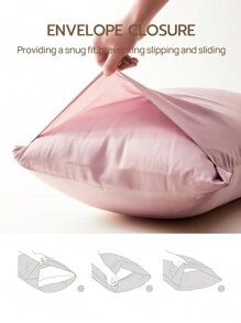 1個[100％真絲]19 Momme豪華光榮信封絲&萊賽爾枕套,不含填充物,超柔軟＆吸濕,防過敏,有益於頭髮和面部皮膚,粉色 - 粉色 - 查看 2