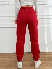 SHEIN Cottnline 女式束口收縮運動長褲 - 紅色 - 查看 2
