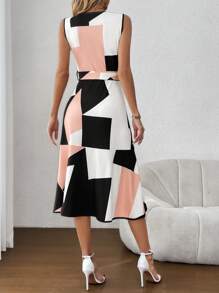 SHEIN Clasi Vestido Con Dobladillo Cruzado Y Estampado Geométrico Para Mujer - Multicolor - Ver 2