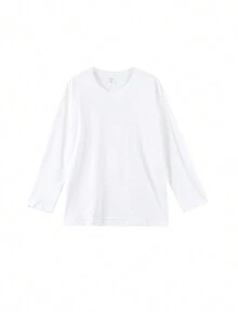 女士纯色圆领休闲宽松长袖 T 恤