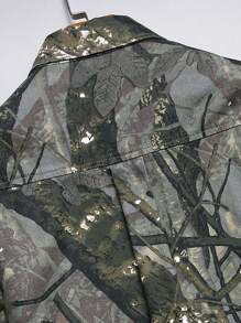 Manfinity Homme Men's Long Sleeve Denim Shirt With Tree Pattern