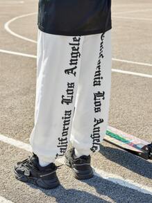Tween Boys' Casual Loose Fit Joggers With Letter Print And Elastic Cuffs - White - View 2