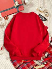 SHEIN EZwear Women's New Year Printed Fleece Sweatshirt - Red - View 2