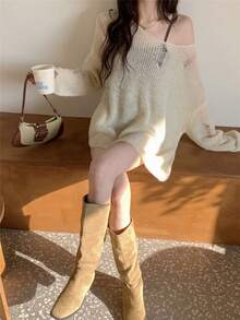 Women's Hollow Out Cold Shoulder Batwing Sleeve Long Sleeve Knit Pullover, Spring Cold Shoulder Sweater, Long Sleeve Top - Apricot - View 7