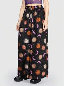 ROMWE Của phụ nữ mặt trời , Mặt trăng Và Ngôi sao In quần ống rộng Hippie Quần - Nhiều màu - Xem 5