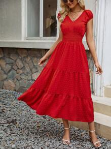 Breezaya 女性收集腰間,荷葉邊裙裝 - 紅色 - 查看 5