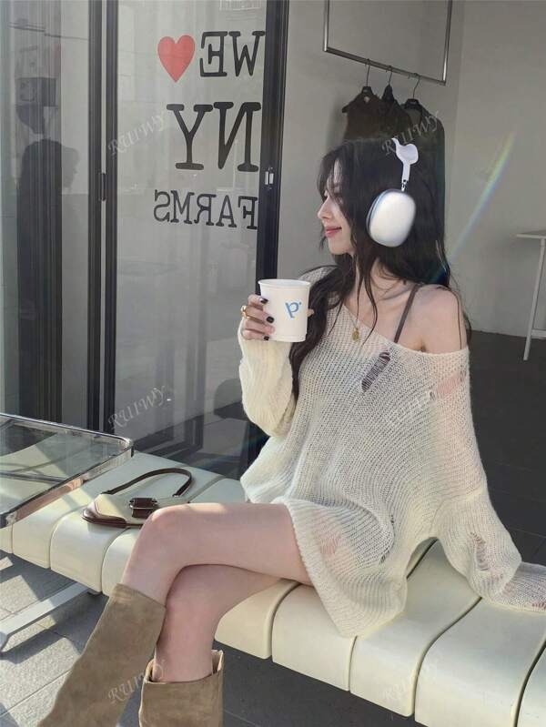 Women's Hollow Out Drop Should Batwing Long Sleeved Knit Sweater Pullover Sweater Off The Shoulder Spring Sweater,Long Sleeve Tops