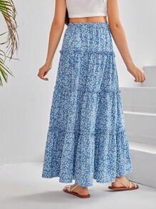 少女織花印花鬆身休閒裙 - 藍色 - 查看 2