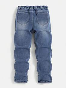 SHEIN Teen Boy Casual Mid-Rise Washed Denim Pants - Blue - View 2