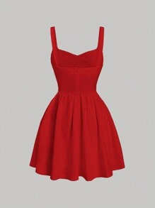 SHEIN MOD Ladies' Red Solid Color Sleeveless Dress - Red - View 2