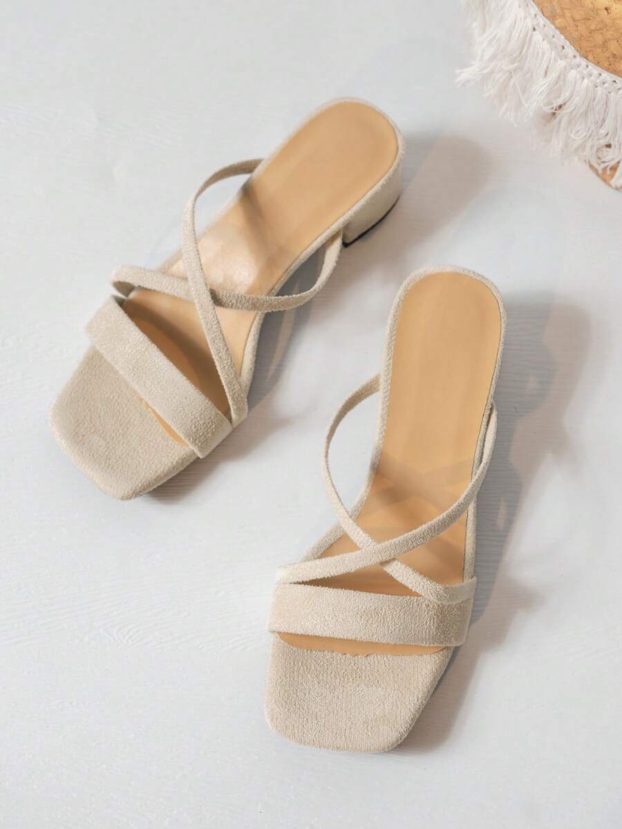 Của phụ nữ Dép xăng đan , Chóp giầy mở ra Dày Gót chân Giày dép Với Dây đai , Thanh lịch Con la Phong cách Faux Suede In - Màu be - Xem 1