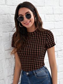 SHEIN Clasi 大腳褲印花短袖針織t恤 - 棕色 - 查看 5