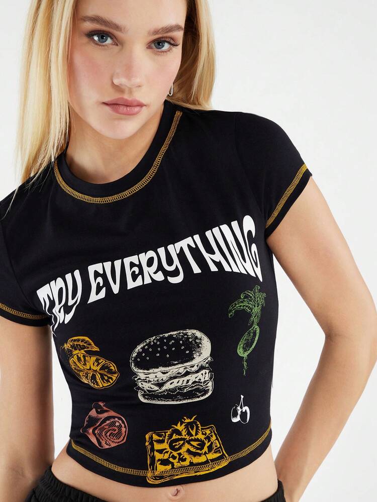 American-Style Printed Hot Girl Round Neck Short Sleeve Women's T-Shirt