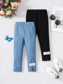 SHEIN 年轻女孩针织字母贴片打底裤两件套休闲装