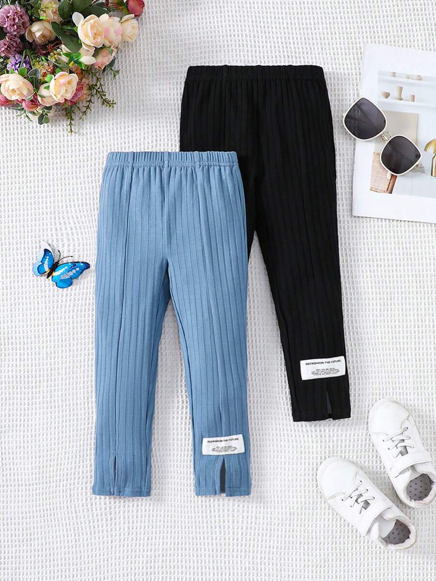 SHEIN 年轻女孩针织字母贴片打底裤两件套休闲装