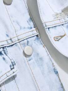 Men's Long Sleeve Ripped Denim Jacket - Light Wash - View 5