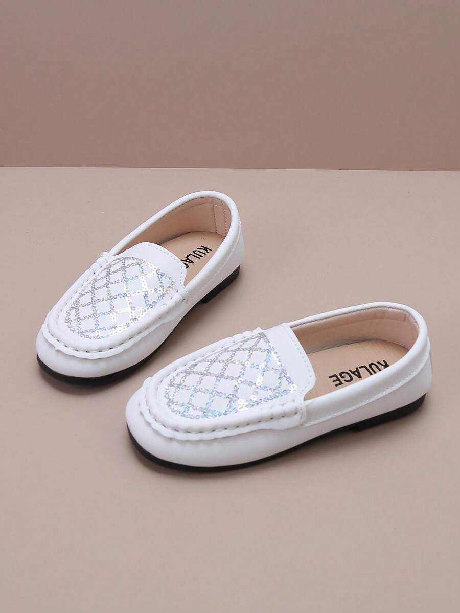 兒童白色網眼和閃粉休閒平底鞋 - 白色 - 查看 1
