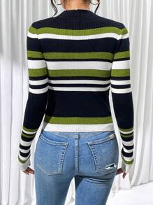 Chiquease Jersey de manga larga a rayas, suéter de punto para otoño e invierno - Multicolor - Ver 2