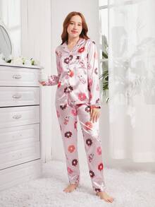 少女印花保暖長褲和針織衫套裝,淺粉色系甜點圖案（甜甜圈,曲奇,奶茶）,適合居家服裝 - 淺粉色 - 查看 4