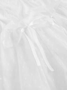 SHEIN MOD 女士泡泡短袖褶皺打結前裙 - 白色 - 查看 3