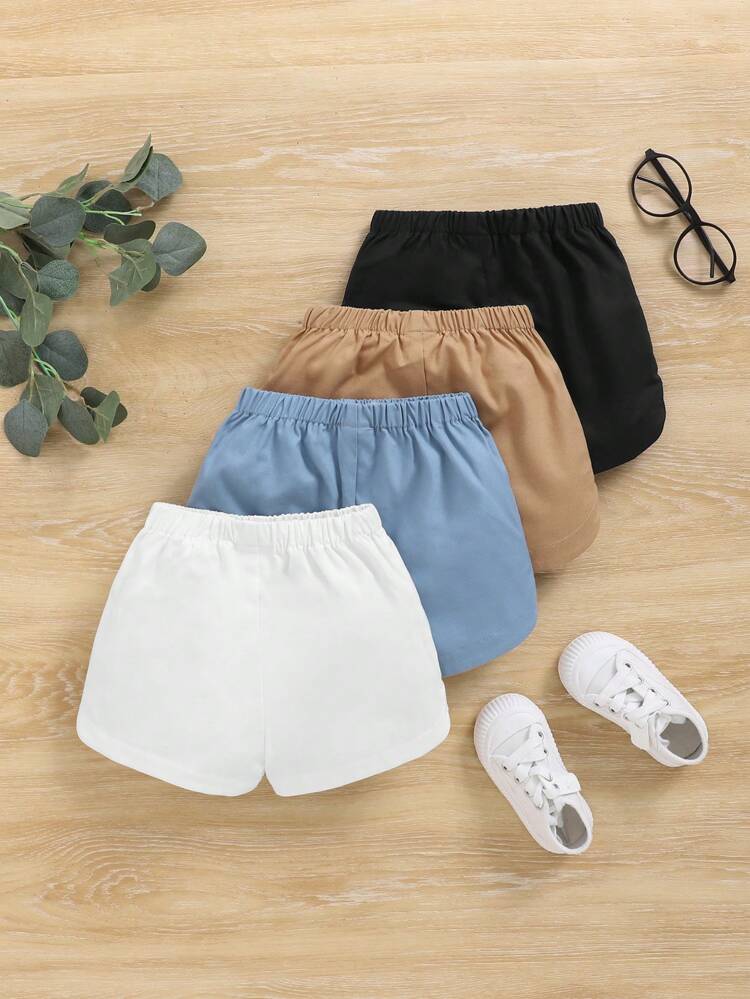 4pcs/Set Unisex Baby Boys' And Girls' Casual Elastic Waistband Letter Print Shorts For Summer
